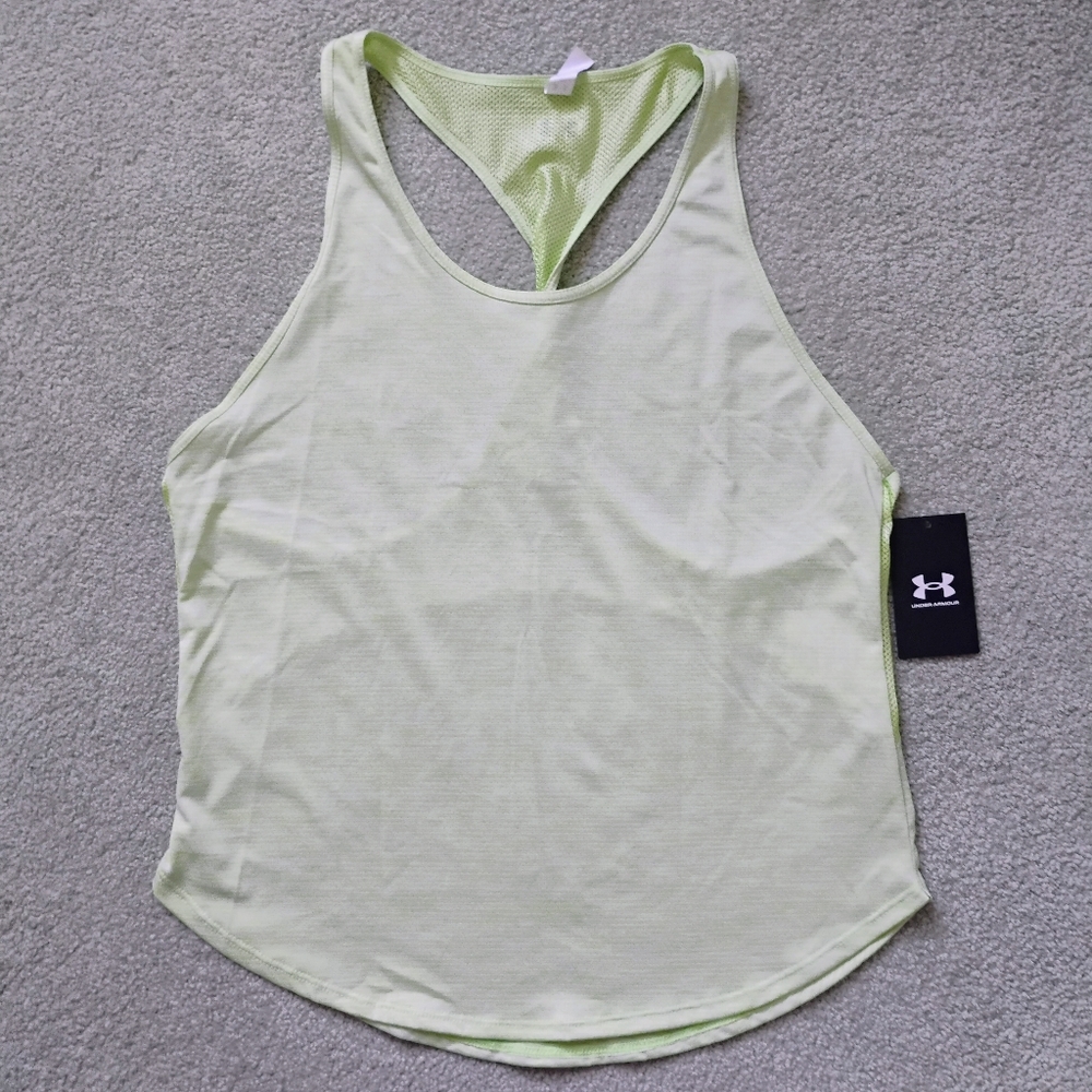 NWT M UA Tech Vent Twist Racerback Lime Green Active Gym Workout Tank Top NEW